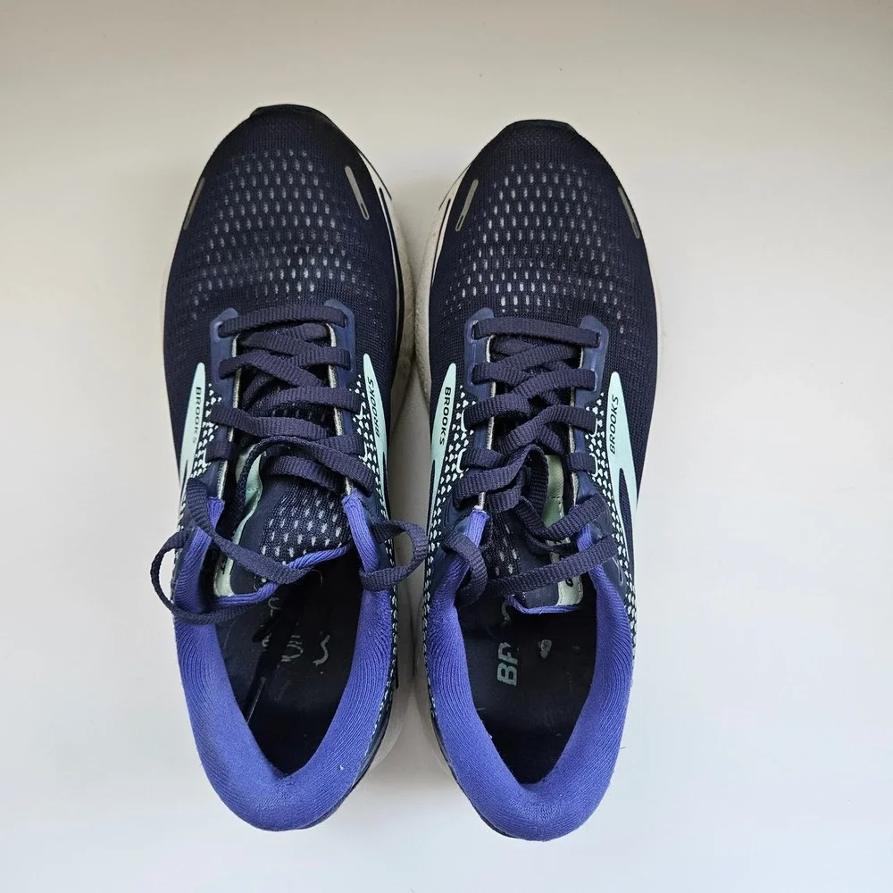 Brooks Ghost 14 Running Shoes Womens 8 Peacoat Yucca Navy Athletic Gym Walking